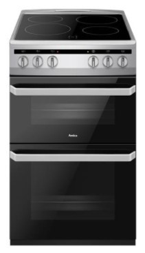 Silver Amica AFC5100SI 50cm Electric Double Cavity Cooker With Ceramic Hob 
